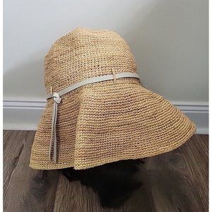 Calypso St. Barth Straw Hat Leather Tie Wide Brim Packable Sun Protection Resort